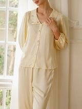 Rose Embroidery Bubble Sleeve Pajama Set