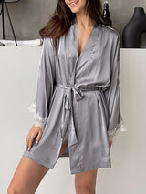 Satin Lace Robe & Vest Lounge Set