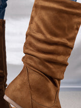 Suede Pleated Solid Color Mid-Calf Boots