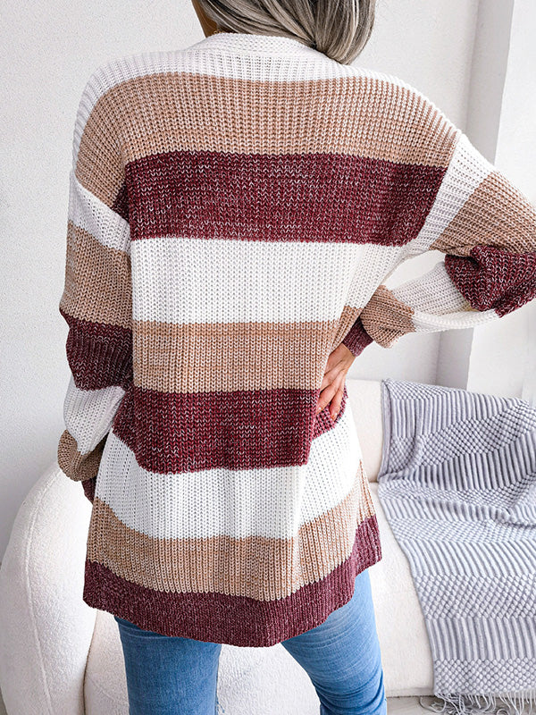 Striped Open Fornt Knit Cardigan