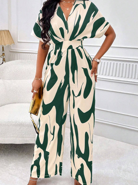 Printed High Waist V Neck Jumpsuits