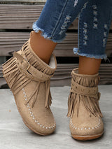 Vintage  Studded Fringe Buckle Boots