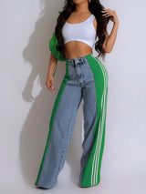 Patchwork High Waist Wide Leg Jeans