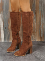 Solid Color Suede Block Knee High Boots