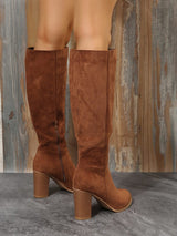 Solid Color Suede Block Knee High Boots