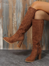 Solid Color Suede Block Knee High Boots