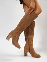 Solid Color Suede Block Knee High Boots