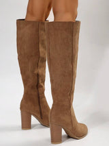 Solid Color Suede Block Knee High Boots