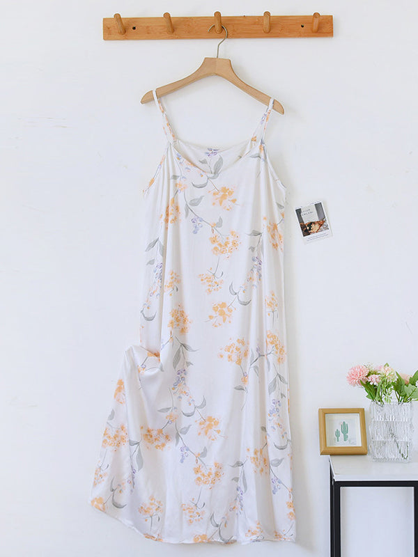 Spaghetti Strap Satin Print Midi Nightdress