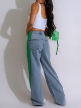 Patchwork High Waist Wide Leg Jeans