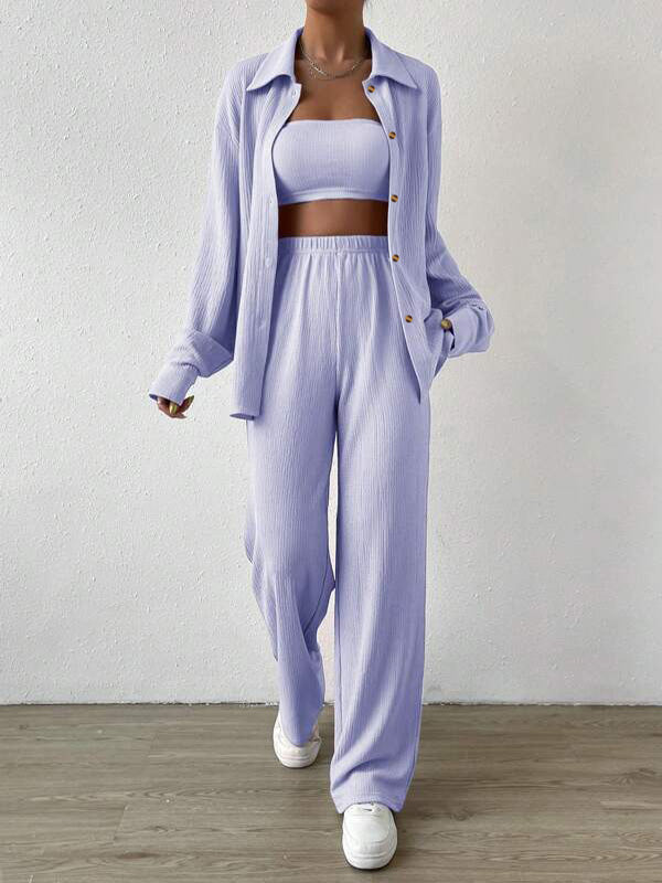 2Pcs Basic Shirt Long Pants Set