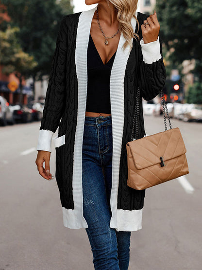 Bicolor Cable Knit Cardigan