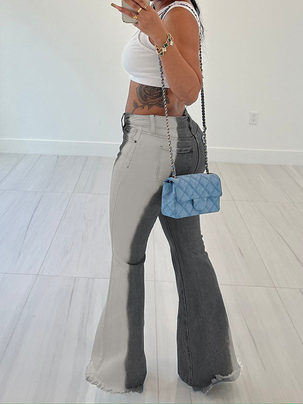 Bicolor Tassel Flare Denim Long Pants