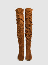 Solid Color Pleated Over Knee Boots