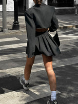 Crop Blazer Mini Skirt Solid Set