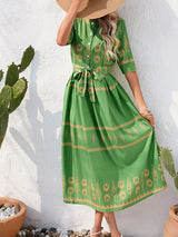 Ethnic Style Half Sleeve Midi Dress