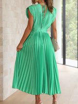 Sleeveless V Neck Pleated Maxi Dress