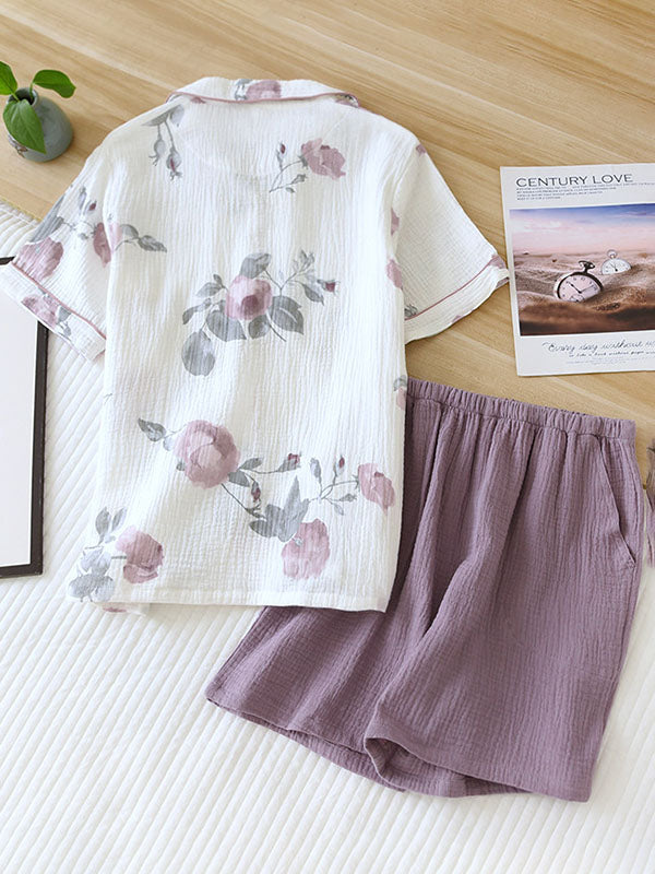 Cotton Flower Shorts Pajama Set