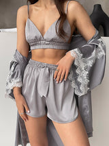 Satin Lace Robe & Vest Lounge Set