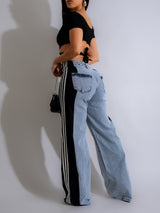 Color Block Patchwork Wide Leg Jeans