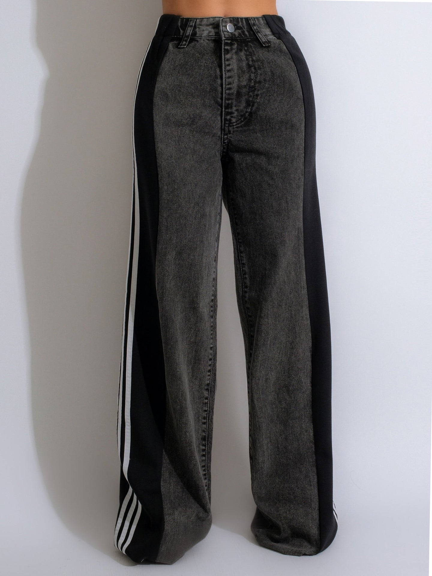 Patchwork High Waist Wide Leg Jeans