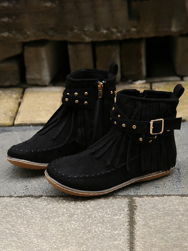 Vintage  Studded Fringe Buckle Boots