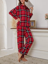 Color Block Plaid Long Sleeve Pajama Set