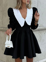 Peter Pan Collar Ruched Black Mini Dress