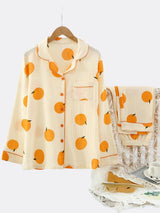 Cotton Orange Print Long Sleeve Pajama Set