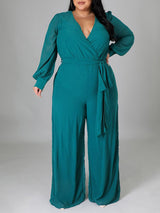 V Neck Solid Color Tie Up Jumpsuits