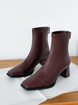 Vintage Solid Color Block Heel Ankle Boots