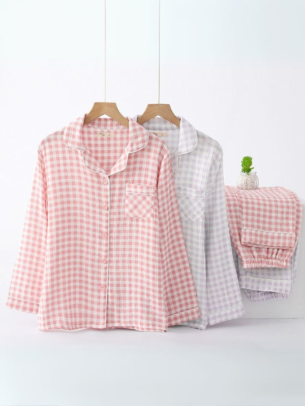 Cotton Color Block Plaid Pajama Set