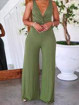 V Neck Twist Solid Color Jumpsuits