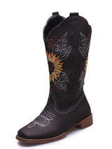 Vintage Embroidered Block Heel Mid-Calf Boots