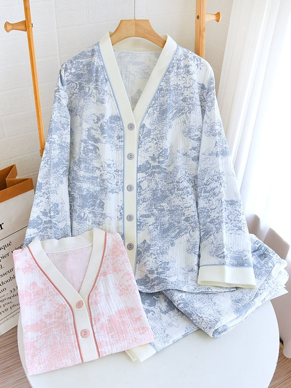 Long Sleeve Floral Print Cotton Pajama Set