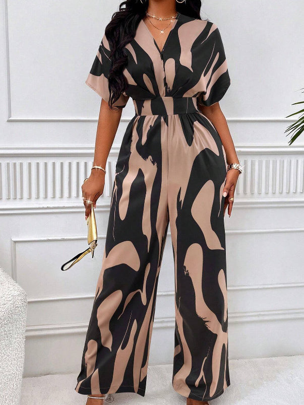 Printed High Waist V Neck Jumpsuits