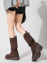 Solid Color Plarform Cowboy Mid-Calf Boots