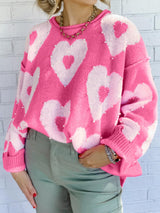 Beaded Flower Printed Pink Sweater