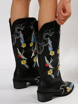 Block Heel Embroidered Cowboy Boots