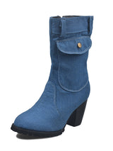 Denim Block Heel Mid-Calf Boots