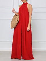 Halter Chiffon Wide Leg Jumpsuit