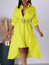 Lapel Irregular Hem Maxi Shirt Dress