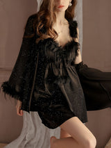 Kafiloe Starry Feather Trim Cami Nightgown