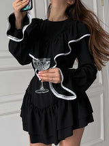 Crew Neck Long Sleeve Ruffle Mini Dress