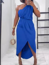 Pleated One Shoulder Maxi Dress