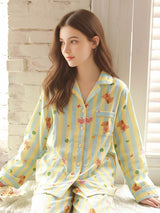 Kafiloe Striped Teddy Bears Long Sleeve Pajamas