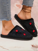 Heart Embroidery Plush Slippers