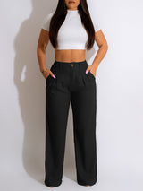 Straight Leg Solid Color Long Pants