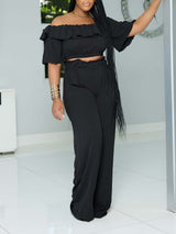 Ruffle Crop Top & Wide Leg Pant set