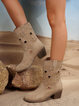 Hollow Out Block Heel Mid-Calf Boots